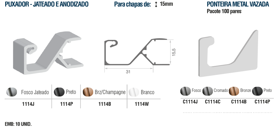 1114B-PUX JAT BRZ CHAMPAGNE 15MM ENCAIXE